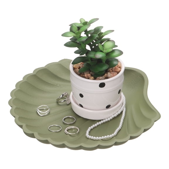 Uxcell Wooden Decorative Tray, Shell Shape Serving Tray Breakfast Platter for Candle Holder Coffee Table Dinner Bathroom Kitchen Counter Centerpiece Home Decoration, Dark Green