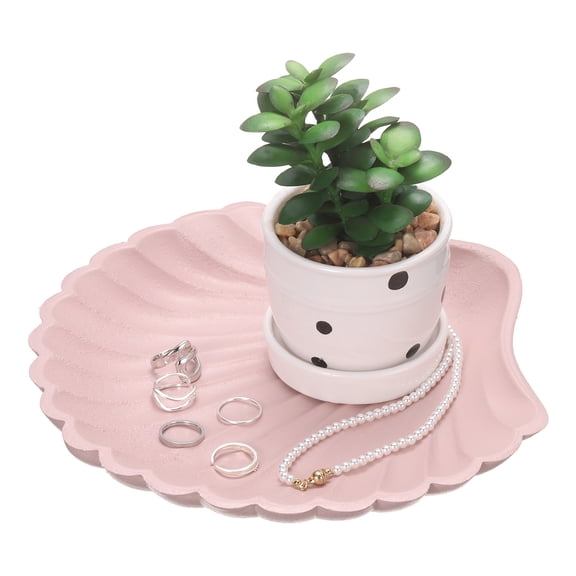 Uxcell Wooden Decorative Tray, Shell Shape Serving Tray Breakfast Platter for Candle Holder Coffee Table Dinner Bathroom Kitchen Counter Centerpiece Home Decoration, Pink