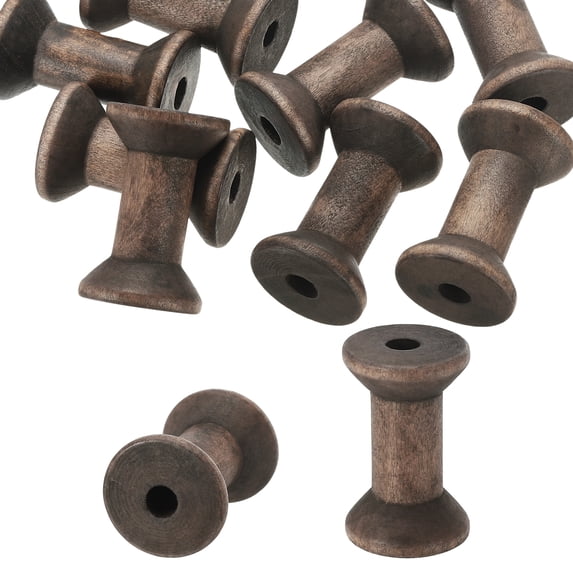 Uxcell Wooden Empty Spools 2" x 1.4", Unfinished Wood Sewing Thread Spool for Crafts Embroidery, Dark Brown 10Pcs