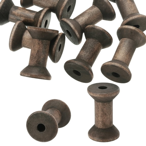 Uxcell Wooden Empty Spools 2" x 1.4", Unfinished Wood Sewing Thread Spool for Crafts Embroidery, Dark Brown 10Pcs
