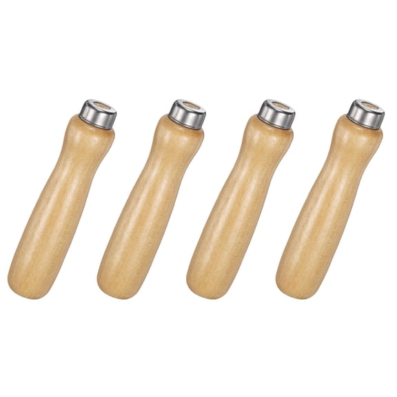 Uxcell Wooden File Handle with Metal Collars 3mm(0.12") Hole 4 Pcs, Small Ergonomic Replacement Screwdriver Drill File Wood Handle for 6-12" Cutting Tool, Suit for DIY Making Repair