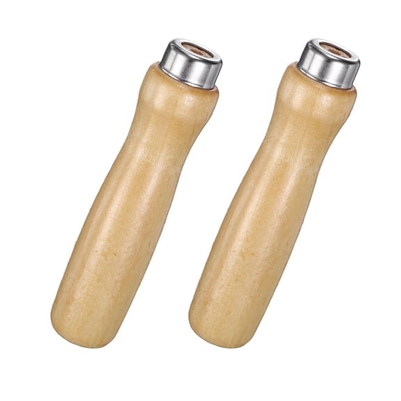 Uxcell Wooden File Handle with Metal Collars 4mm(0.16") Hole 2 Pcs, Medium Ergonomic Replacement Screwdriver Drill File Wood Handle for 6-12" Cutting Tool, Suit for DIY Making Repair