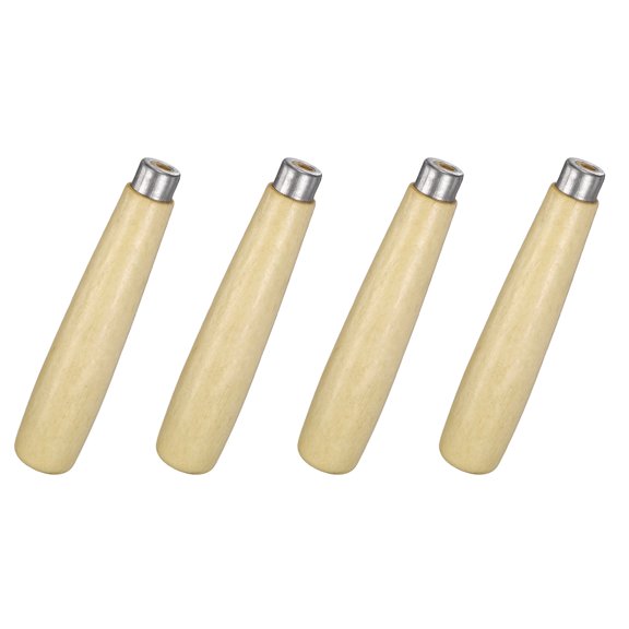 Uxcell Wooden File Handle with Metal Collars 4mm(0.16") Hole 4 Pcs, Ergonomic Replacement Screwdriver Drill File Wood Handle for 6-12" Cutting Tool, Suit for DIY Making Repair