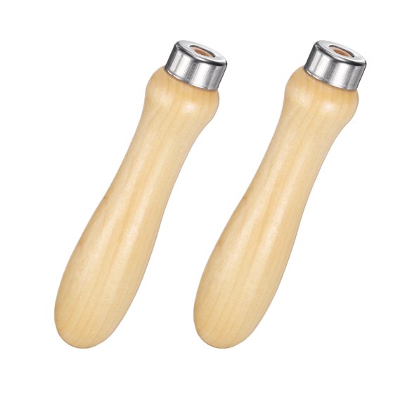 Uxcell Wooden File Handle with Metal Collars 5mm(0.20") Hole 2 Pcs, Ergonomic Replacement Screwdriver Drill File Wood Handle for 6-12" Cutting Tool, Suit for DIY Making Repair