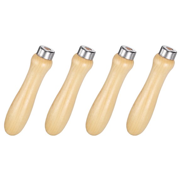 Uxcell Wooden File Handle with Metal Collars 5mm(0.20") Hole 4 Pcs, Ergonomic Replacement Screwdriver Drill File Wood Handle for 6-12" Cutting Tool, Suit for DIY Making Repair
