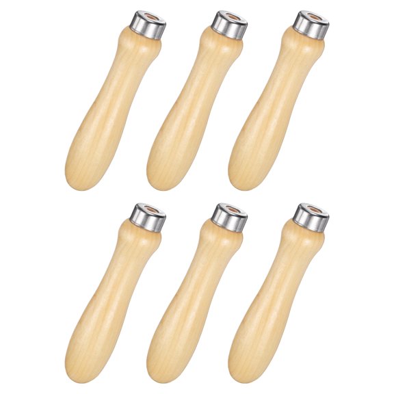 Uxcell Wooden File Handle with Metal Collars 5mm(0.20") Hole 6 Pcs, Ergonomic Replacement Screwdriver Drill File Wood Handle for 6-12" Cutting Tool, Suit for DIY Making Repair