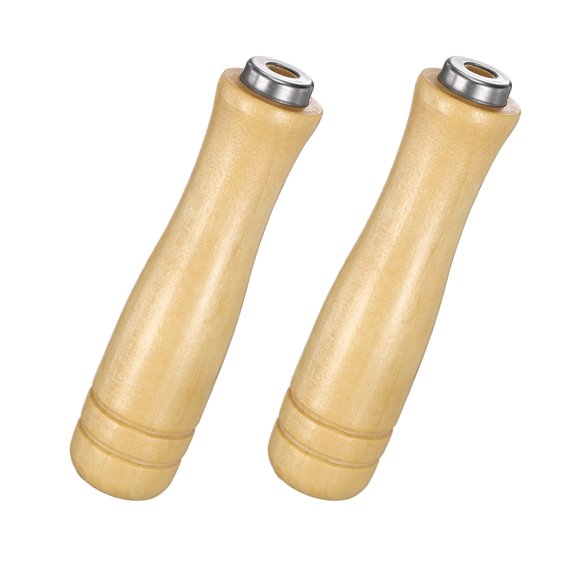 Uxcell Wooden File Handle with Metal Collars 6mm(0.24") Hole 2 Pcs, Ergonomic Replacement Screwdriver Drill File Wood Handle for 6-12" Cutting Tool, Suit for DIY Making Repair