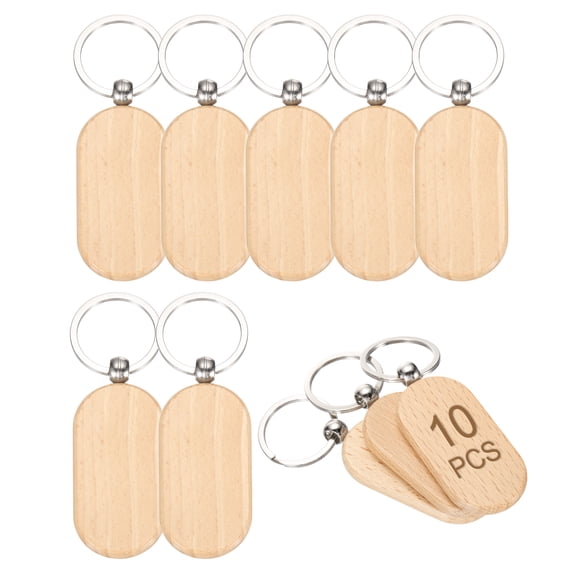Uxcell Wooden Key Tag, 2.5"x1.3" Track Shape Wood Keychain Blanks Wood Engraving Blanks Unfinished Key Chain Tag for DIY Gift Crafts, Pack of 10