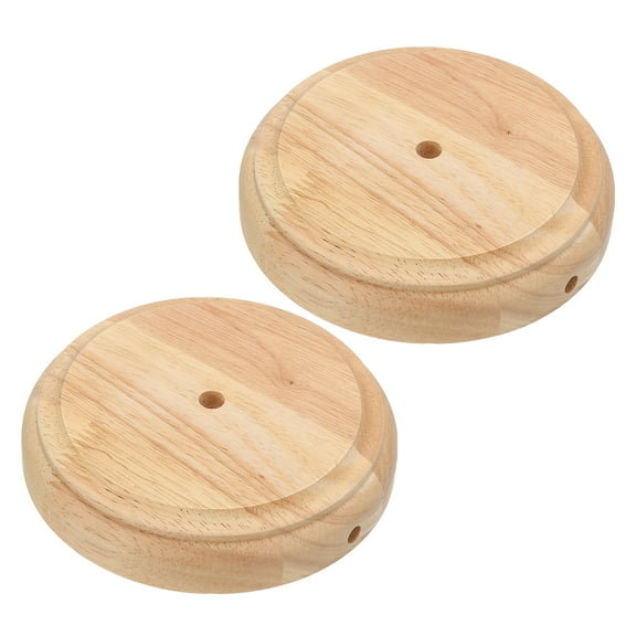Uxcell 6.5" x 1.3" Wooden Lamp Base, 2pcs Round Solid Wooden Base Wood Desk Lamp Display Stand Replacement