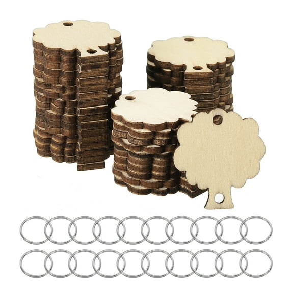 Uxcell Wooden Leaves, 100 Pack Unfinished Wood Leaves with Holes Blank Wooden Cutouts Ornaments Natural Wood Pieces