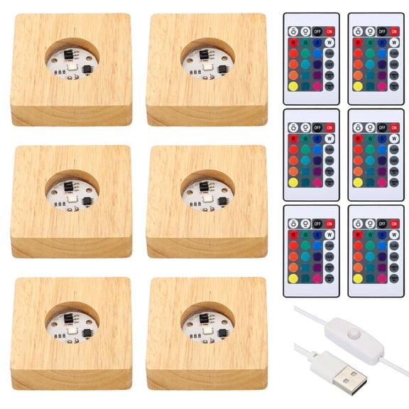 Uxcell Wooden Light Stand Base LED Lights Display Base with Remote Control for Tower 3D Laser Crystal Glass (6 Pieces)