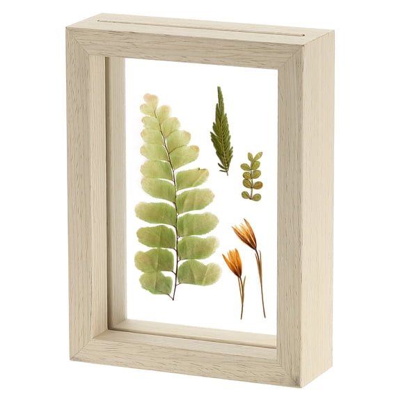 Uxcell Wooden Pressed Flower Frame Handmade, 4x5 Inch Rectangle Floating Picture Frame Double Glass Frame for Pressed Flowers Artwork Photo Frame Tabletop Display, Natural