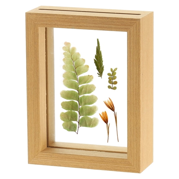 Uxcell Wooden Pressed Flower Frame Handmade, 4x5 Inch Rectangle Floating Picture Frame Double Glass Frame for Pressed Flowers Artwork Photo Frame Tabletop Display, Natural