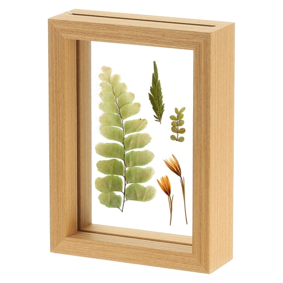 Uxcell Wooden Pressed Flower Frame Handmade, 4x5 Inch Rectangle Floating Picture Frame Double Glass Frame for Pressed Flowers Artwork Photo Frame Tabletop Display, Natural