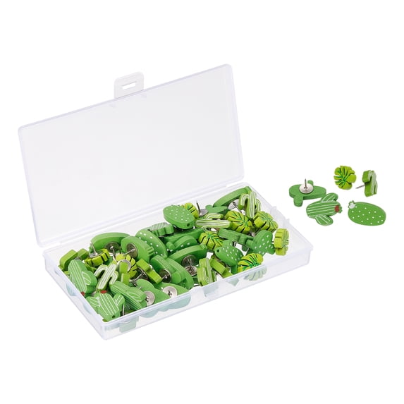 Uxcell Wooden Push Pins Cactus Shaped Decorative Pin Clips, Green 50 Pack