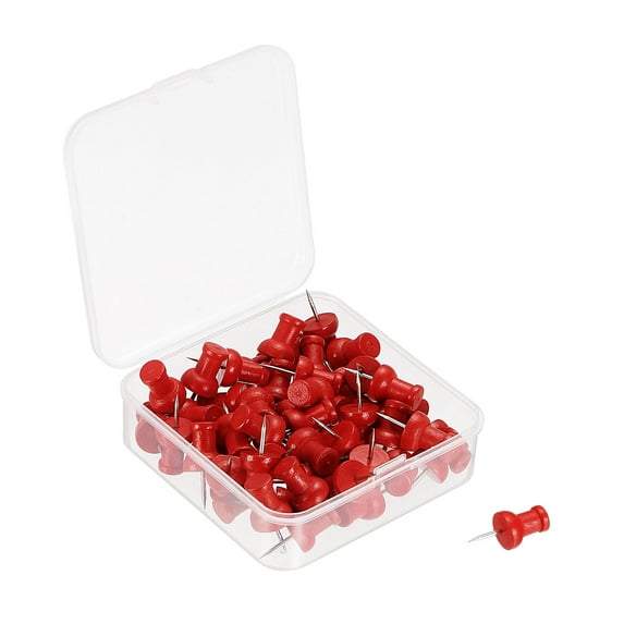 Uxcell Wooden Push Pins Decorative Pushpin Steel Needle for Office, Red 50 Pack