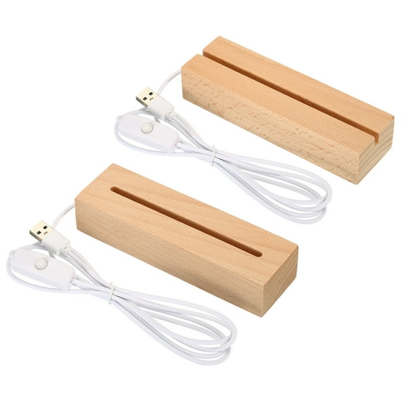 Uxcell Wooden Rectangle LED Lights Display Base for Acrylic, Wood Night LED Light Lamp Base (2 Pieces of Warm Light)