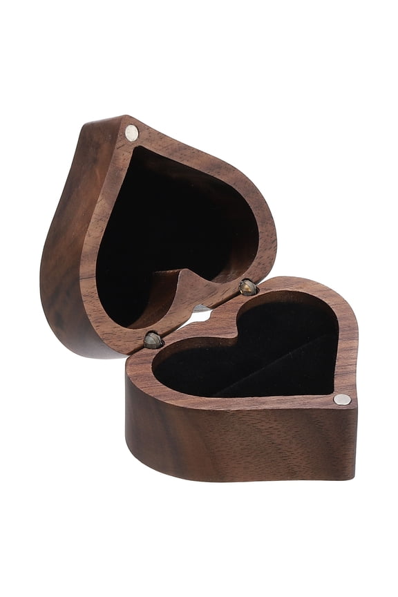 Wooden Ring Boxes, Heart Shaped Ring Boxes with Single Slot Engagement Ring Boxes Holder Jewelry Boxes, Black
