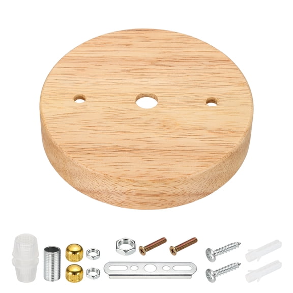 Uxcell Wooden Round Lamp Stand 3.94" Dia - 1 Pcs Wooden Lamp Base Wood Solid Light Display Stand for Home Decor DIY Bedroom Living Room Bedside Table, Base Plate, Wood Color