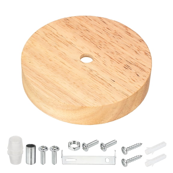 Uxcell Wooden Round Lamp Stand 3.94" Dia - 1 Pcs Wooden Lamp Base Wood Solid Light Display Stand for Home Decor DIY Bedroom Living Room Bedside Table, Edge-Mount, Wooden Color