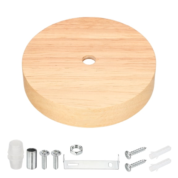 Uxcell Wooden Round Lamp Stand 3.94" Dia - 1 Pcs Wooden Lamp Base Wood Solid Light Display Stand for Home Decor DIY Bedroom Living Room Bedside Table, Edge-Mount, Wood Color