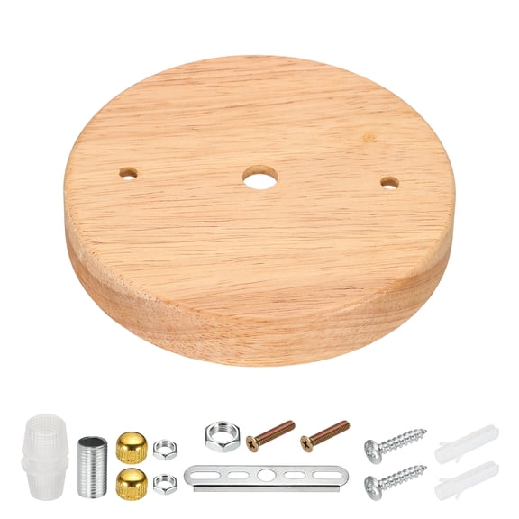 Uxcell Wooden Round Lamp Stand 4.72" Dia - 1 Pcs Wooden Lamp Base Wood Solid Light Display Stand for Home Decor DIY Bedroom Living Room Bedside Table, Base Plate, Wood Color