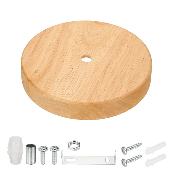 Uxcell Wooden Round Lamp Stand 4.72" Dia - 1 Pcs Wooden Lamp Base Wood Solid Light Display Stand for Home Decor DIY Bedroom Living Room Bedside Table, Edge-Mount, Wood Color