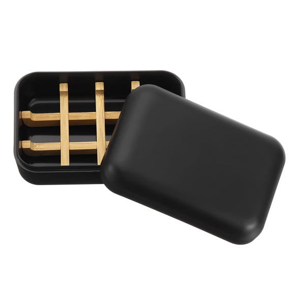 Uxcell Wooden Soap Holder, Self-Draining Soap Box with Lid Wooden Soap Bar Tray for Shower Bathroom Kitchen, Black 2pcs