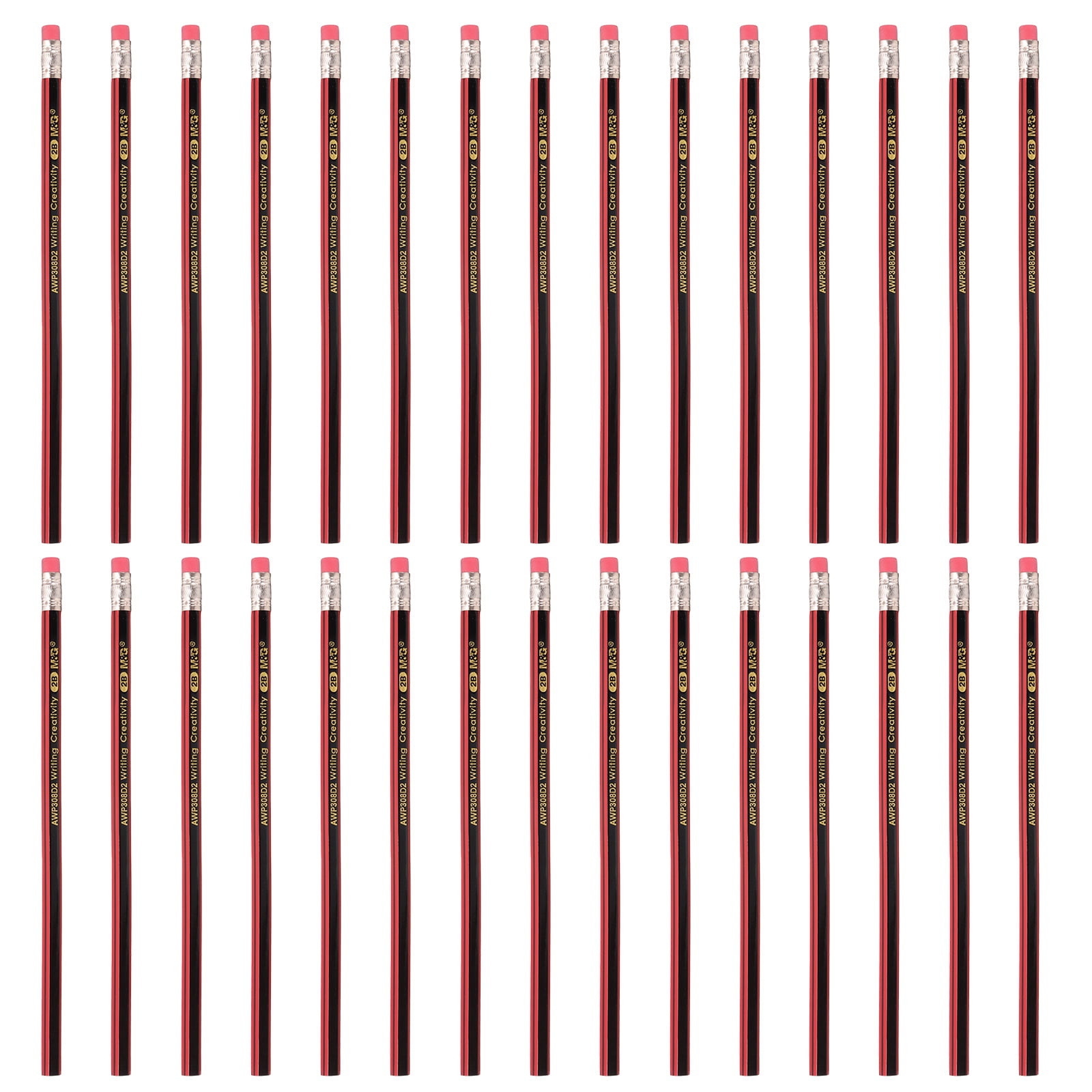 Uxcell Wooden Triangular Pencils, 30 Pcs 2B Pencils Graphite Round Pencils for Classroom Teacher Office Supplies, Red Black