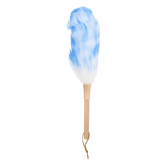 Uxcell Wool Duster, 14.2" Natural Feather Cleaner Household Cleaning Duster with Solid Wooden Handle for Cleaning Fans Window Blinds Shelves Furniture, White Blue
