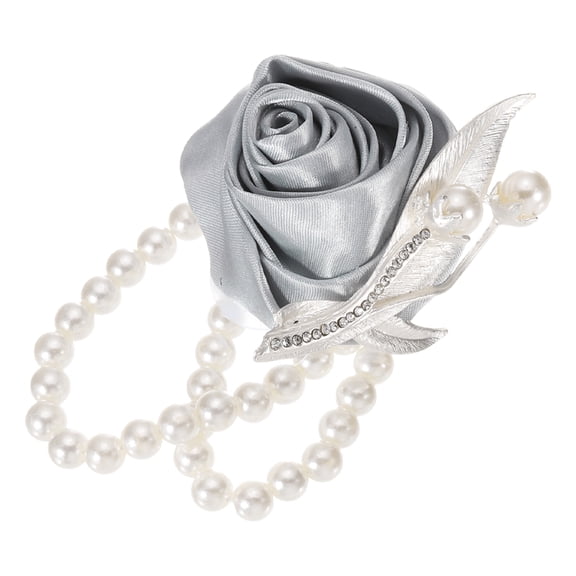 Uxcell Wrist Corsage Artificial Flower with Faux Pearl Bracelets for Wedding, Prom Party, Anniversary,Light Grey