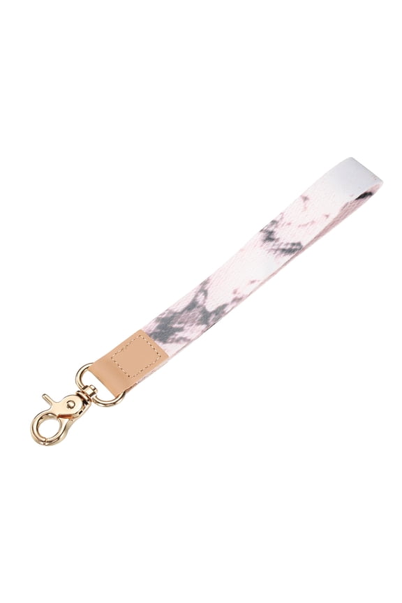 Wrist Lanyard Keychain 6.3 inch Braided Wristlet Strap with Gold Clasp Key Holders Lanyard White Marble