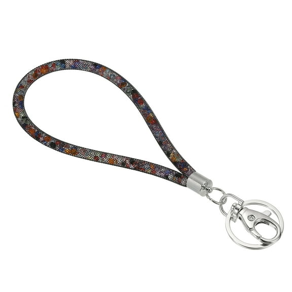Uxcell Wristlet Bling Keychain Lanyard Crystal Wrist Colorful Keychain with Metal Clasp Black