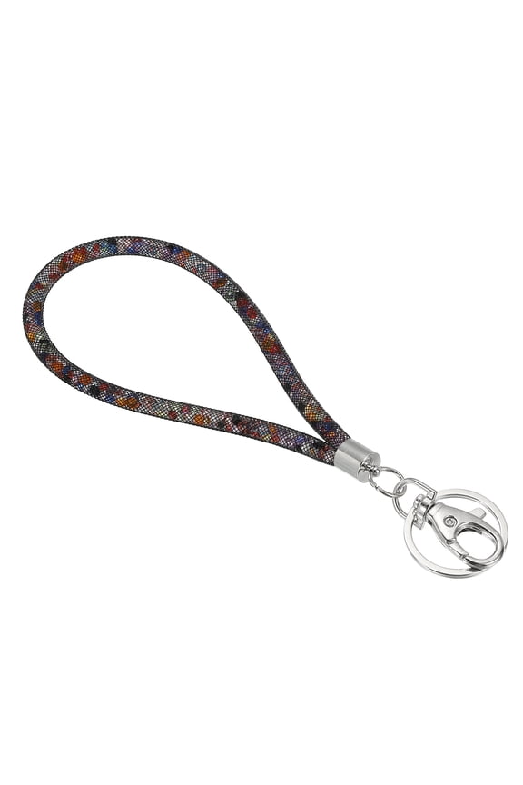 Wristlet Bling Keychain Lanyard Crystal Wrist Colorful Keychain with Metal Clasp Black