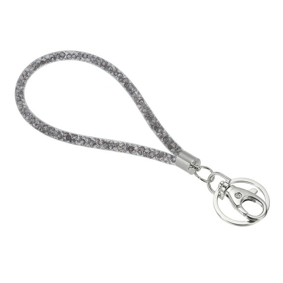 Uxcell Wristlet Bling Keychain Lanyard Crystal Wrist Keychain with Metal Clasp Grey