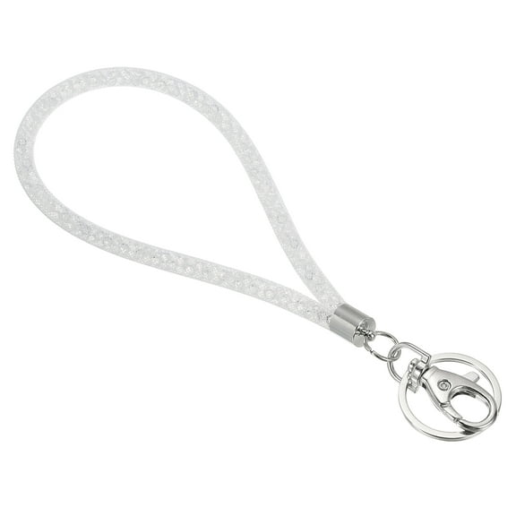 Uxcell Wristlet Bling Keychain Lanyard Crystal Wrist Keychain with Metal Clasp White