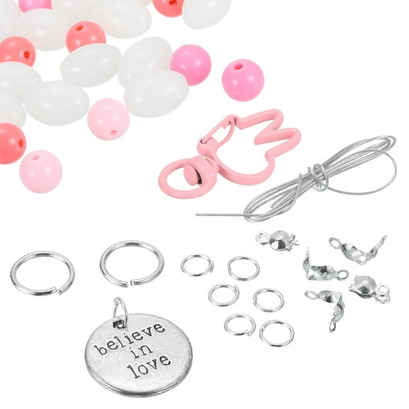 Uxcell Wristlet Keychain, Acrylic Beaded Key Ring Car Keychain Cute Bangle Chains Accessories for Women, Pink