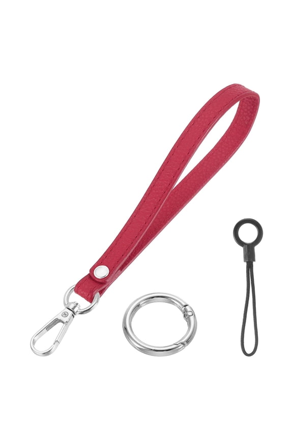 Wristlet Strap PU Leather Keychain Wristlet Lanyard Hand Strap Replacement, Fit for Purse Clutch Silver/Rose Red