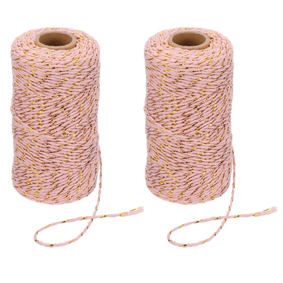 Uxcell Yard Cotton Butcher Twine, Cotton Bakers Twine String Rope Cord for Gift Wrapping Arts Crafts Party Decorations Golden Pink