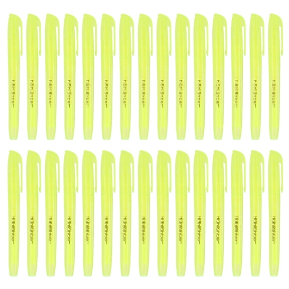 Uxcell Yellow Highlighter, 30 Pack No Bleeds Highlighters Pens Neon Clear View Bright Quick Dry Pocket Marker Pen Sticks Chisel Tip Cute for Books Office Adults, Transparent Rod