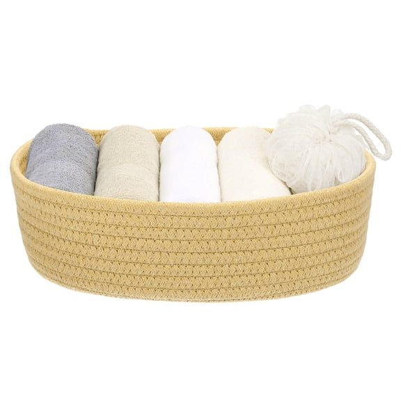 Uxcell Yellow Small Cotton Rope Woven Storage Basket, Cute Mini Tiny Oval Organization Storage Bins Shelf Closet for Nursery Living Room Bedroom Shelf, Empty Gift Baskets, 11.8x3.2"