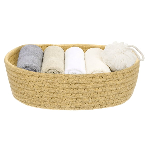 Uxcell Yellow Small Cotton Rope Woven Storage Basket, Cute Mini Tiny Oval Organization Storage Bins Shelf Closet for Nursery Living Room Bedroom Shelf, Empty Gift Baskets, 10.2x3.2"