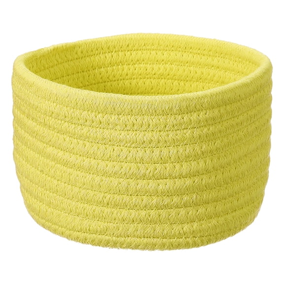 Uxcell Yellow Small Cotton Rope Woven Storage Basket, Shelf Closet Storage Gift Woven Baskets Cute Nursery Box Bin Decor Organization Bin for Home Supply, Round, 6.3x4.4"