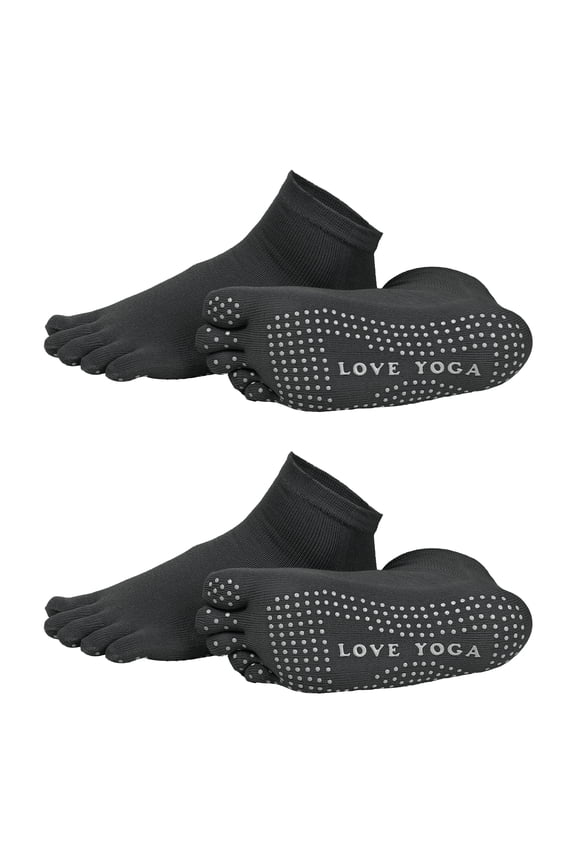 Yoga Toe Socks, Non-Slip Five Toe Socks Cotton Toe Sock Finger for Men Women High Performance Running One Size Fits -Fit for (Pilates/Barre/Ballet/Fitness) 2 Pairs & Dark Grey