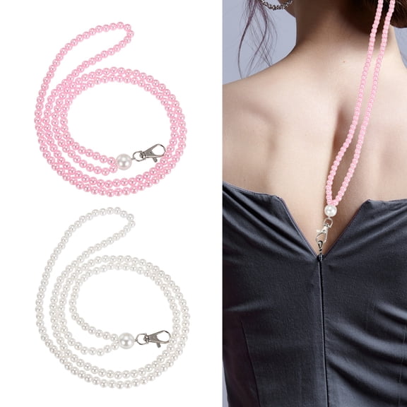 Uxcell Zipper Helper Pull, 2 Pcs Back Zipper Puller Beaded Clothing Assistant Aid with Rotating Clip for Dresses Easy Zip Up by Yourself, White/Pink