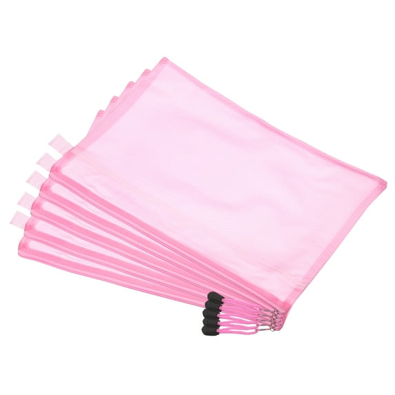 Uxcell Zipper Pouch, A4 Nylon Mesh Liner Pencil Case Zipper Cosmetic Bags for Office, Pink 5 Pack