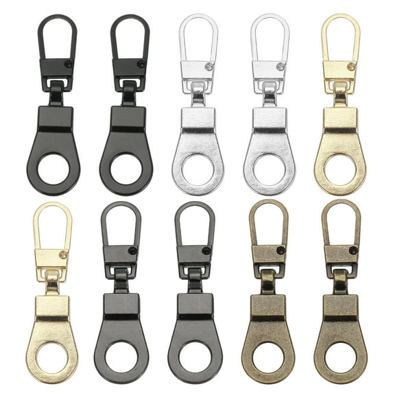 Uxcell Zipper Pull Replacement, 10 Pcs Detachable Metal Zipper Tab Repair Kit Puller with Lock Slider, Multicolored