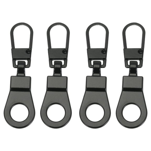 Uxcell Zipper Pull Replacement, 4 Pcs Detachable Metal Zipper Tab Repair Kit Puller with Lock Zipper Slider, Black