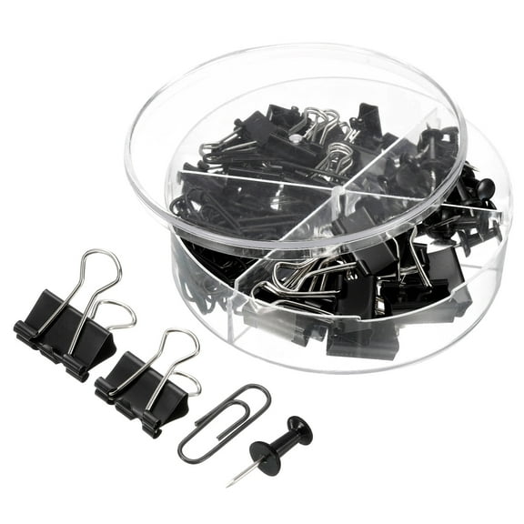 Uxcell dovetail clip Binder Clips Set,  Office Clips with Binder Clips, dovetail clip, Push Pins, Black 100 pcs