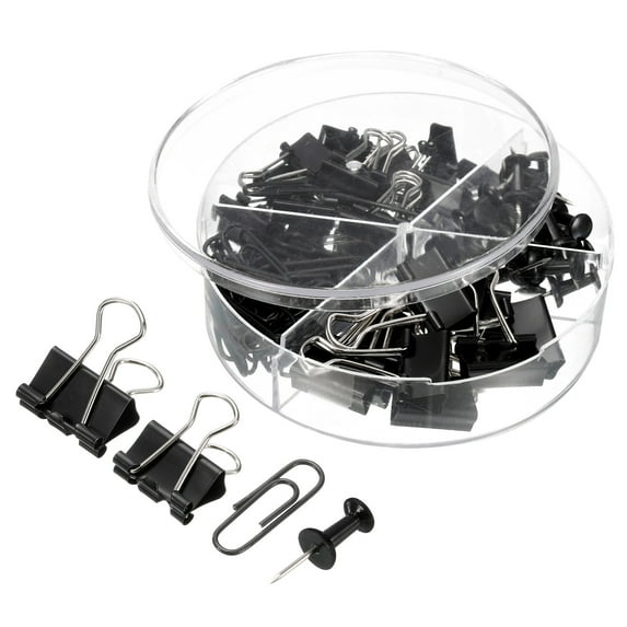 Uxcell dovetail clip Binder Clips Set, Office Clips with Binder Clips, dovetail clip, Push Pins, Black 100 pcs
